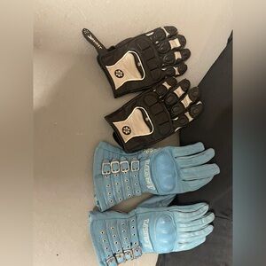 Blue women’s motorcycles gloves.